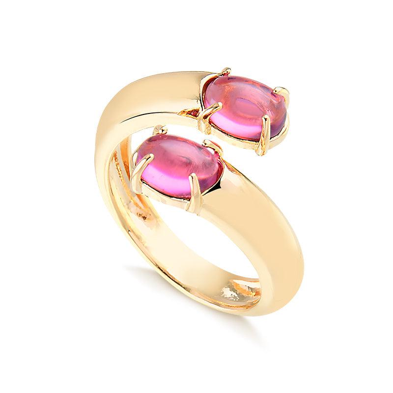 Anel Aberto Pontas Zircônia Oval Cabochão - Semijoia - Semijoias Anéis - Purer