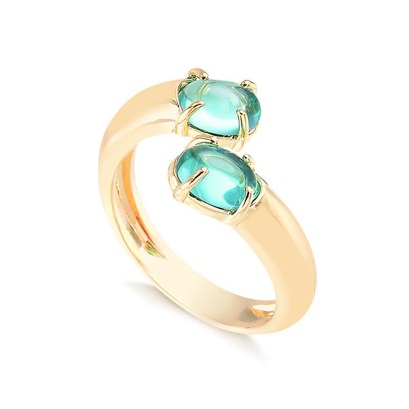 Anel Aberto Pontas Zircônia Oval Cabochão - Semijoia - Semijoias Anéis - Purer