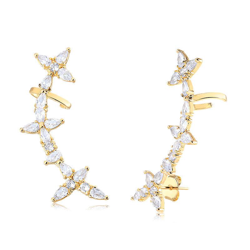 Brinco Ear Cuff Piercing Flores Gotinhas - Semijoia - Semijoias Brincos - Purer
