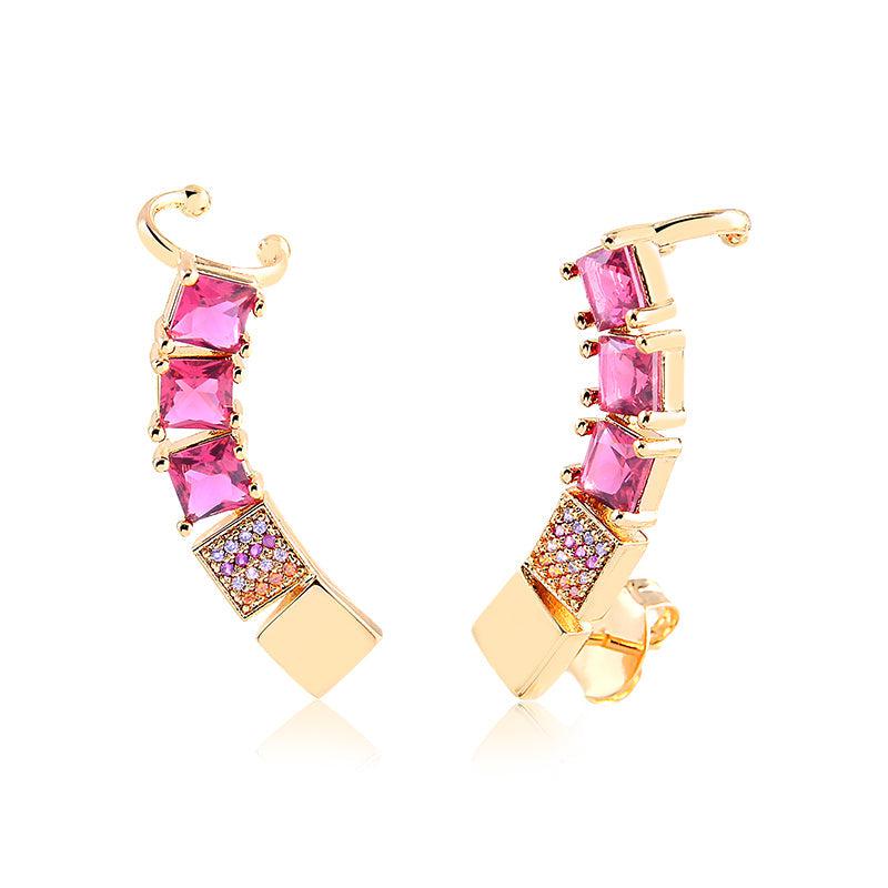 Brinco Ear Cuff Piercing Zircônia Carre + Liso - Semijoia - Semijoias Brincos - Purer
