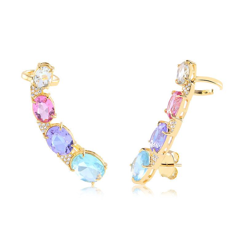 Brinco Ear Cuff Piercing Zircônias Ovais - Semijoia - Semijoias Brincos - Purer