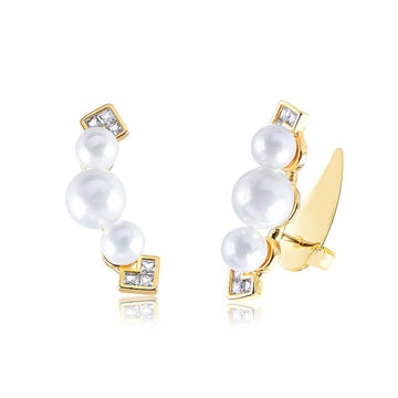 Brinco Ear Cuff Quadradinhos Três Perolas - Semijoia - Semijoias Brincos - Purer