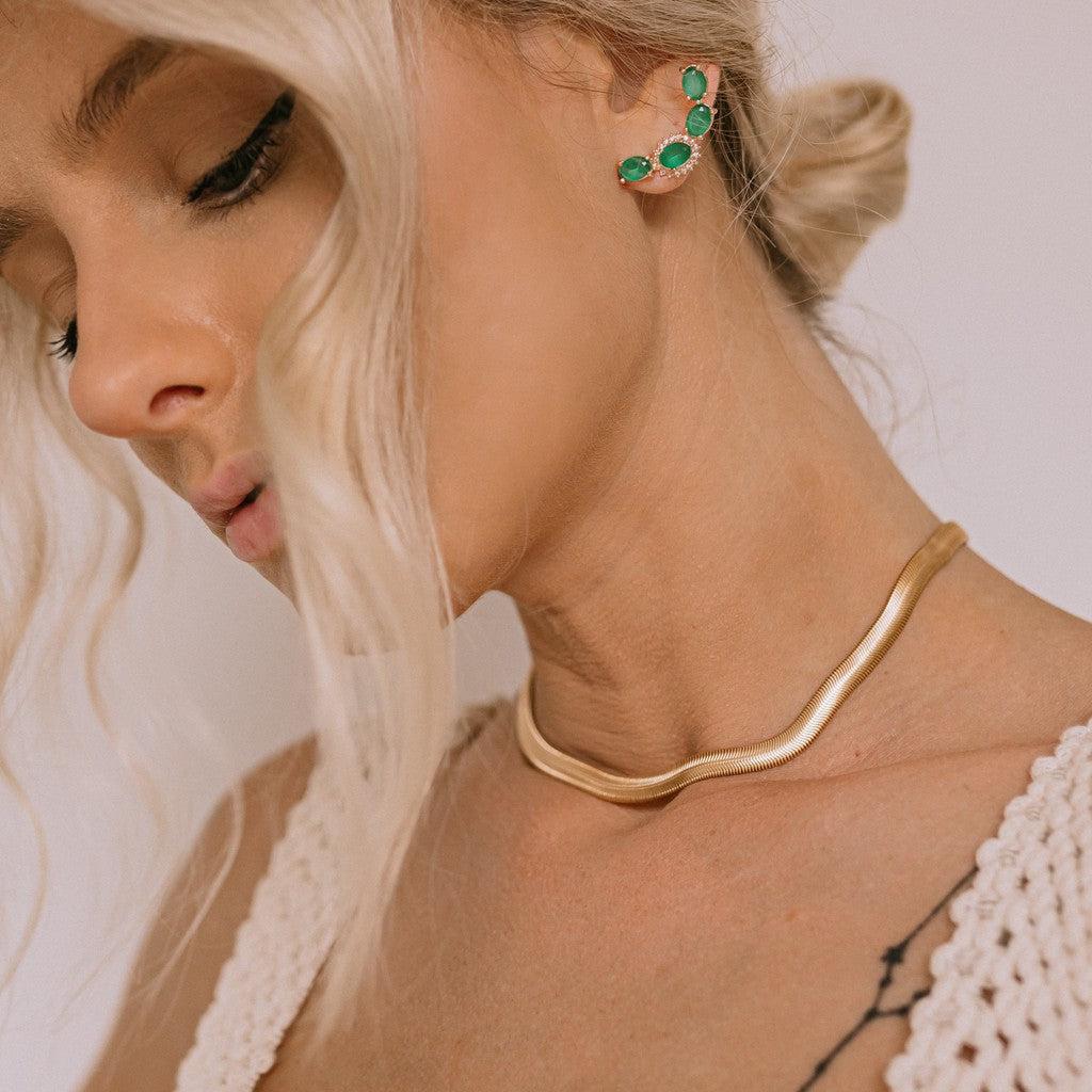 Brinco Ear Cuff Quatro Zircônias Ovais Cravadas e Lisas - Semijoia - Semijoias Brincos - Purer