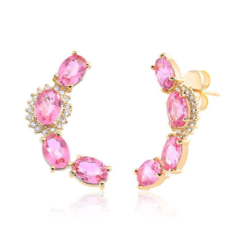 Brinco Ear Cuff Quatro Zircônias Ovais Cravadas e Lisas - Semijoia - Semijoias Brincos - Purer
