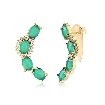 Brinco Ear Cuff Quatro Zircônias Ovais Cravadas e Lisas - Semijoia - Semijoias Brincos - Purer