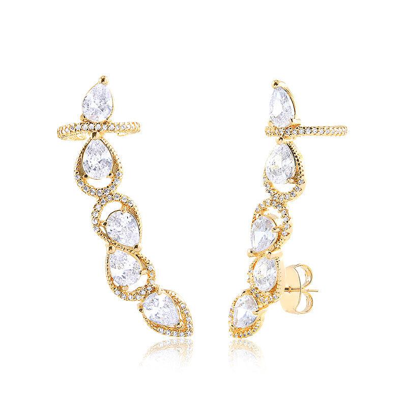 Brinco Ear Cuff com Piercing Gotinhas Cravado em Volta - Semijoia - Semijoias Brincos - Purer