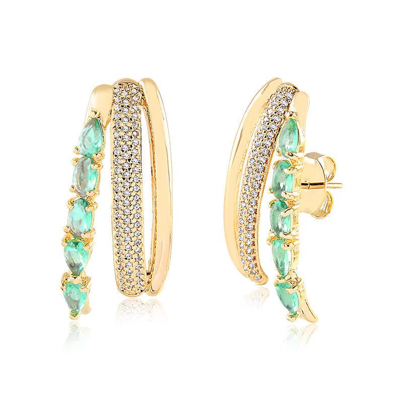Brinco Ear Hook Triplo Liso + Micro Zircônia + Zircônia Gota - Semijoia - Semijoias Brincos - Purer