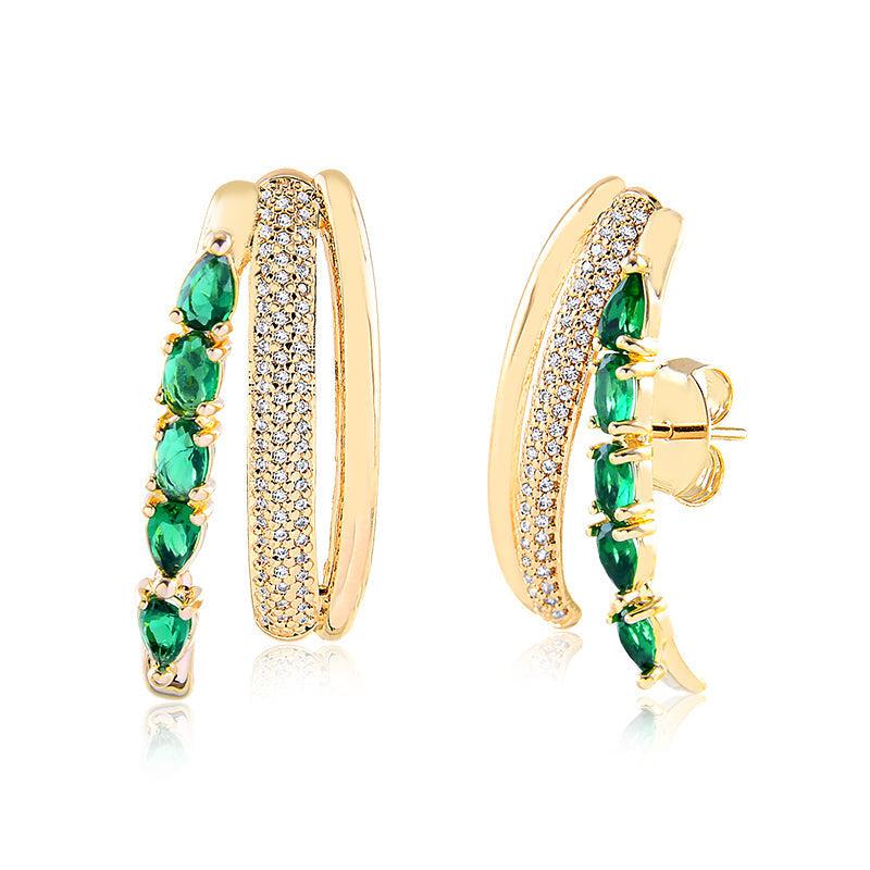 Brinco Ear Hook Triplo Liso + Micro Zircônia + Zircônia Gota - Semijoia - Semijoias Brincos - Purer