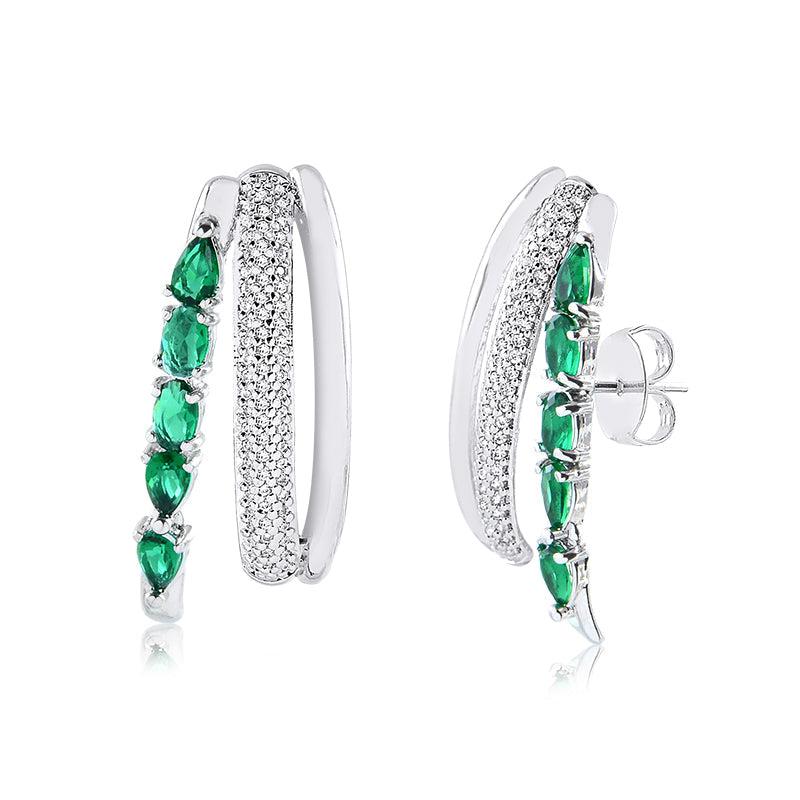 Brinco Ear Hook Triplo Liso + Micro Zircônia + Zircônia Gota - Semijoia - Semijoias Brincos - Purer