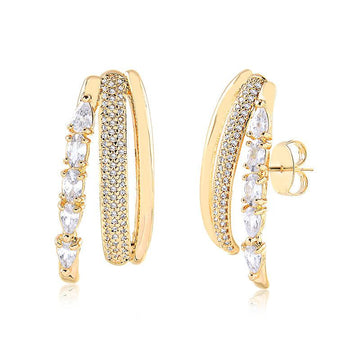 Brinco Ear Hook Triplo Liso + Micro Zircônia + Zircônia Gota - Semijoia - Semijoias Brincos - Purer