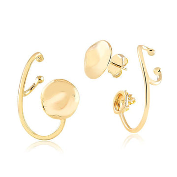 Brinco Ear Piece Liso Com Base Botão Irregular - Semijoia - Semijoias Brincos - Purer