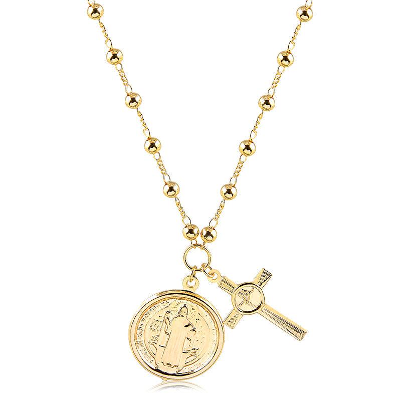 Colar Bolinhas Medalha São Bento e Cruz 60cm - Semijoia - Semijoias Colares - Purer