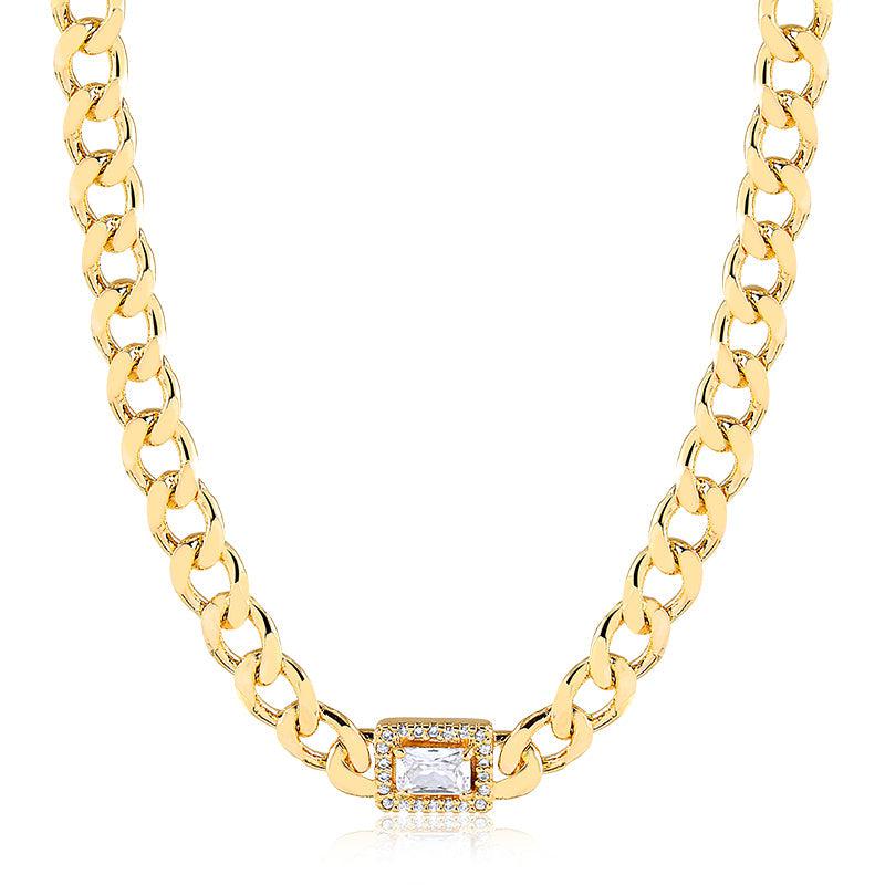 Colar Choker Corrente Retângulo Cravado - Semijoia - Semijoias Colares - Purer