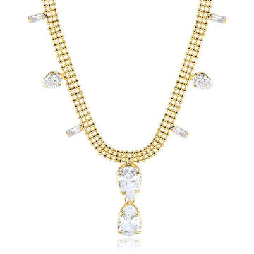 Colar Choker Fio Bolinhas Triplo Duas Gotas - Semijoia - Semijoias Colares - Purer
