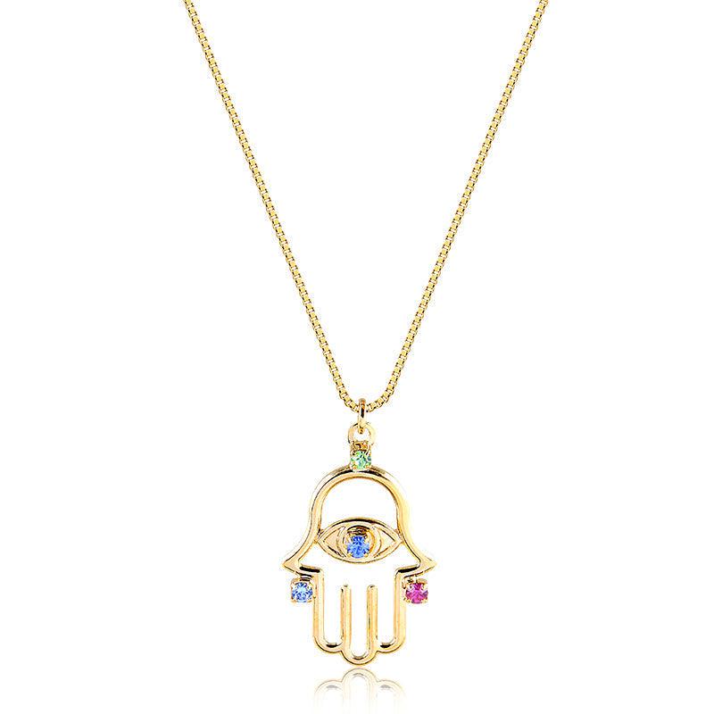 Colar Liso Mão De Hamsa Vazada - Semijoia - Semijoias Colares - Purer