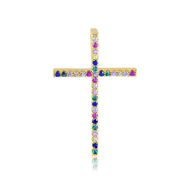 Pingente Cruz Palito Rainbow - Semijoia - Semijoias Pingentes - Purer