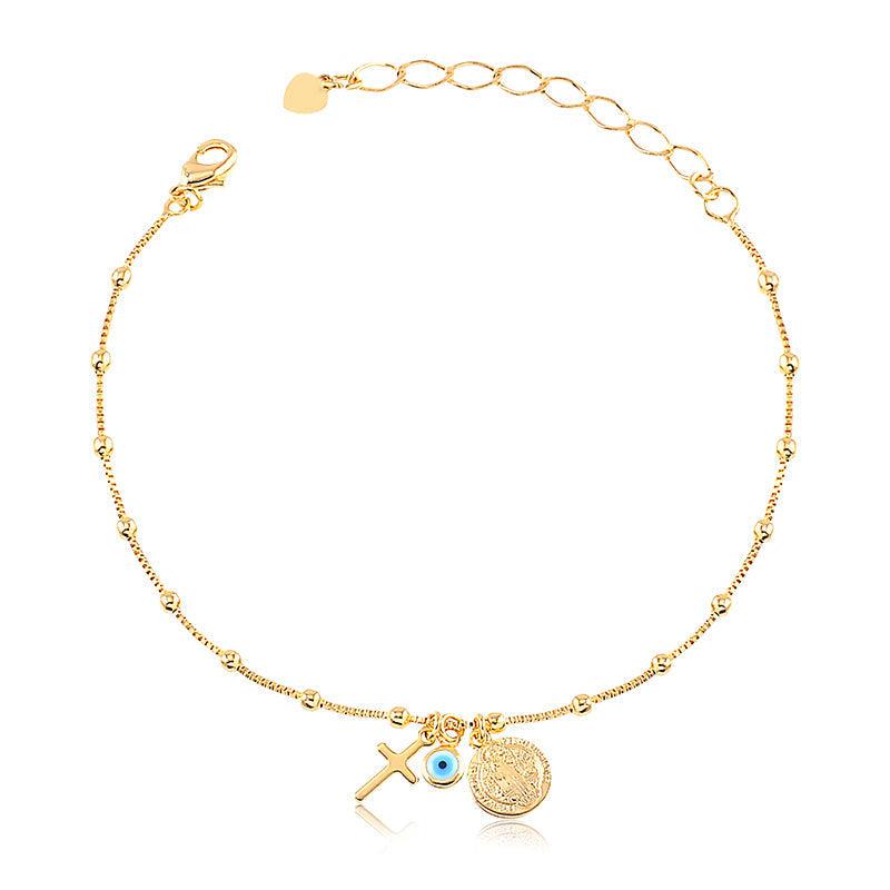 Pulseira Medalha São Bento + Olho Grego + Cruz - Semijoia - Semijoias Pulseiras - Purer