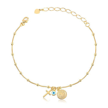 Pulseira Medalha São Bento + Olho Grego + Cruz - Semijoia - Semijoias Pulseiras - Purer