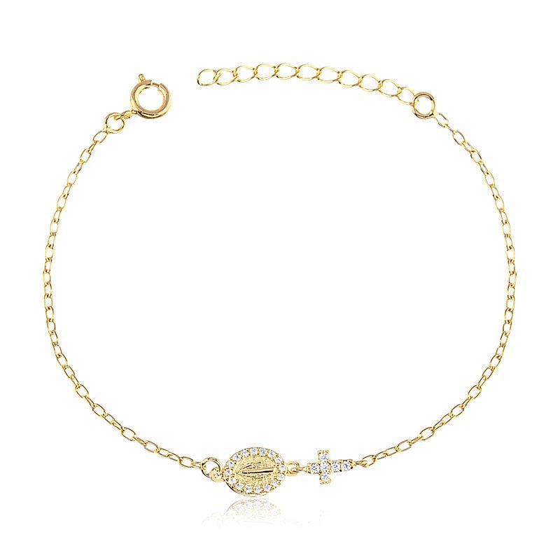 Pulseira Mini Medalha Nossa Senhora e Cruz - Semijoia - Semijoias Pulseiras - Purer