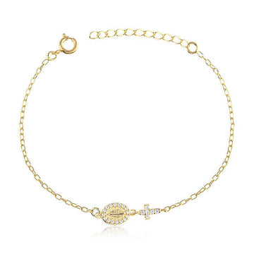 Pulseira Mini Medalha Nossa Senhora e Cruz - Semijoia - Semijoias Pulseiras - Purer